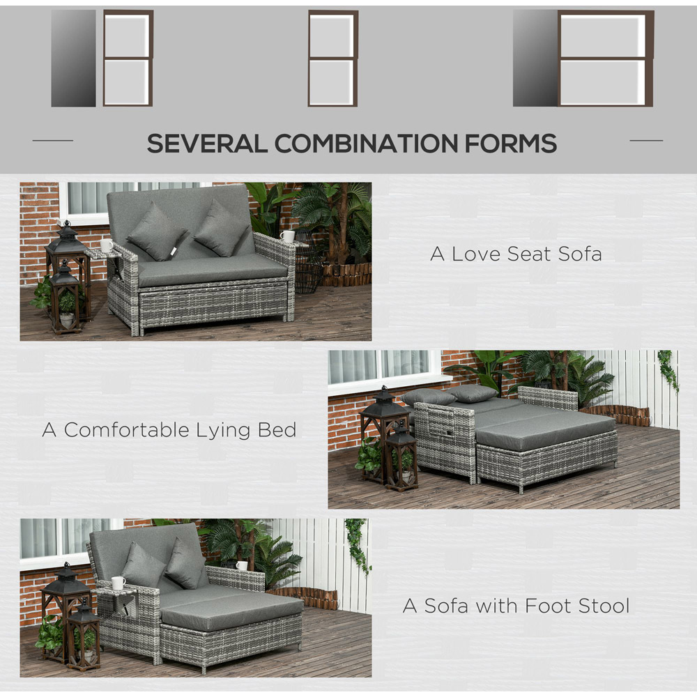 Outsunny 2 Seater Grey Rattan Sun Lounger Image 4