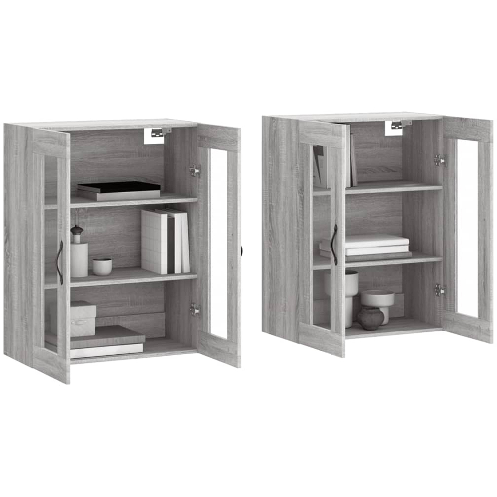 vidaXL 2 Glass Door Grey Sonoma Wall Mounted Cabinet 2 Pack Image 3