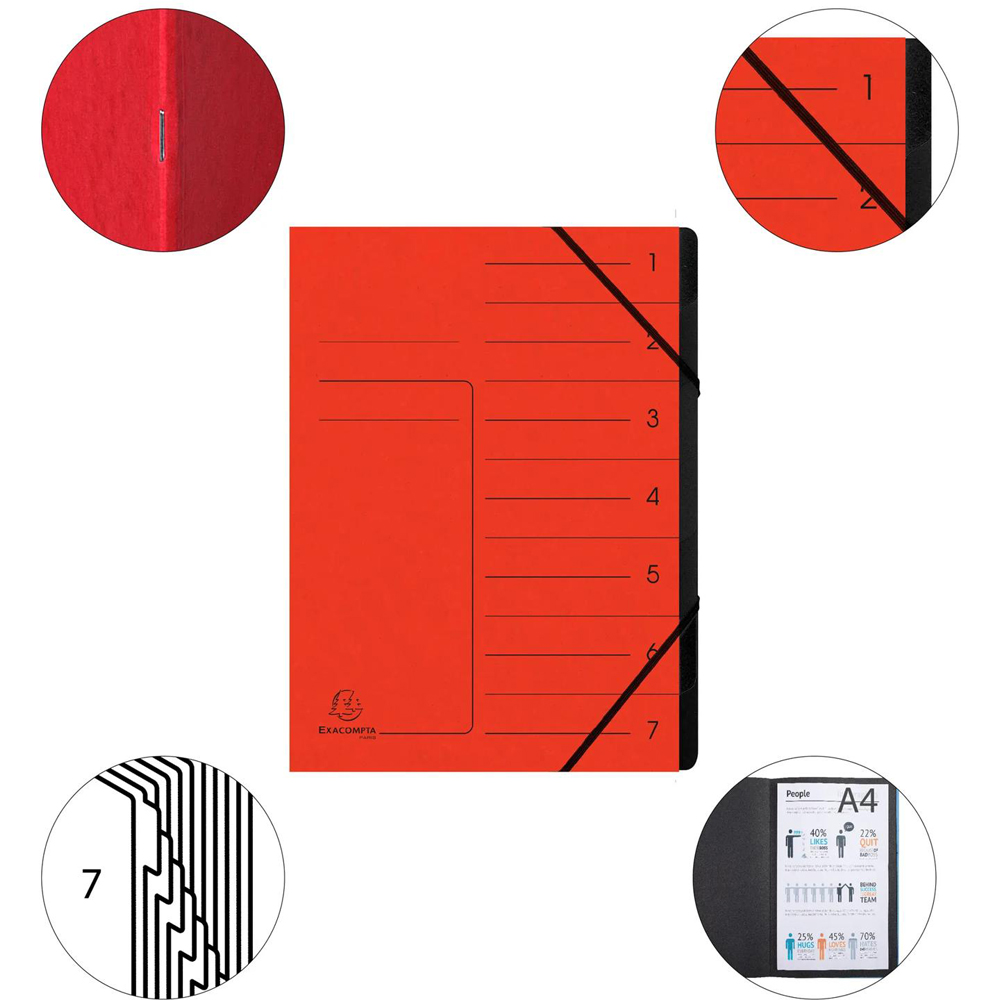 Exacompta A4 7 Compartment Red Elastic Multipart File Folder 10 Pack Image 5