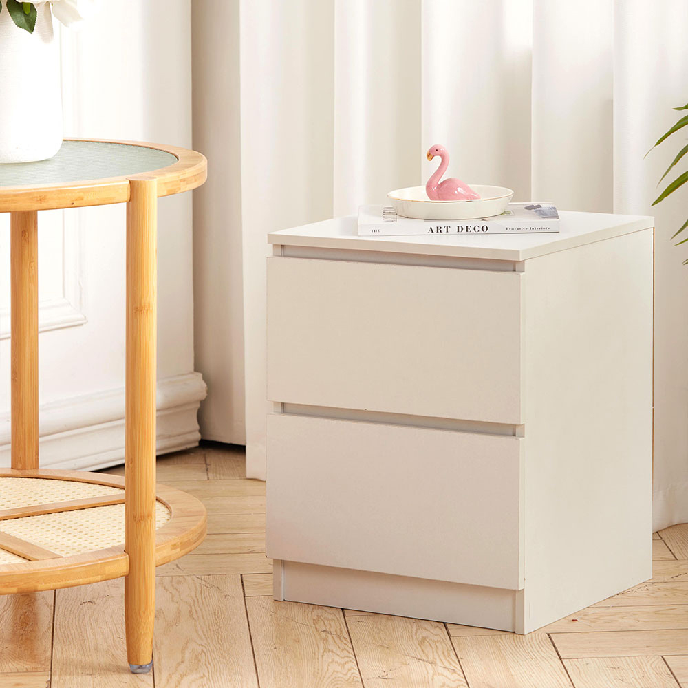 Living and Home 2 Drawer Warm White Bedside Table Image 7