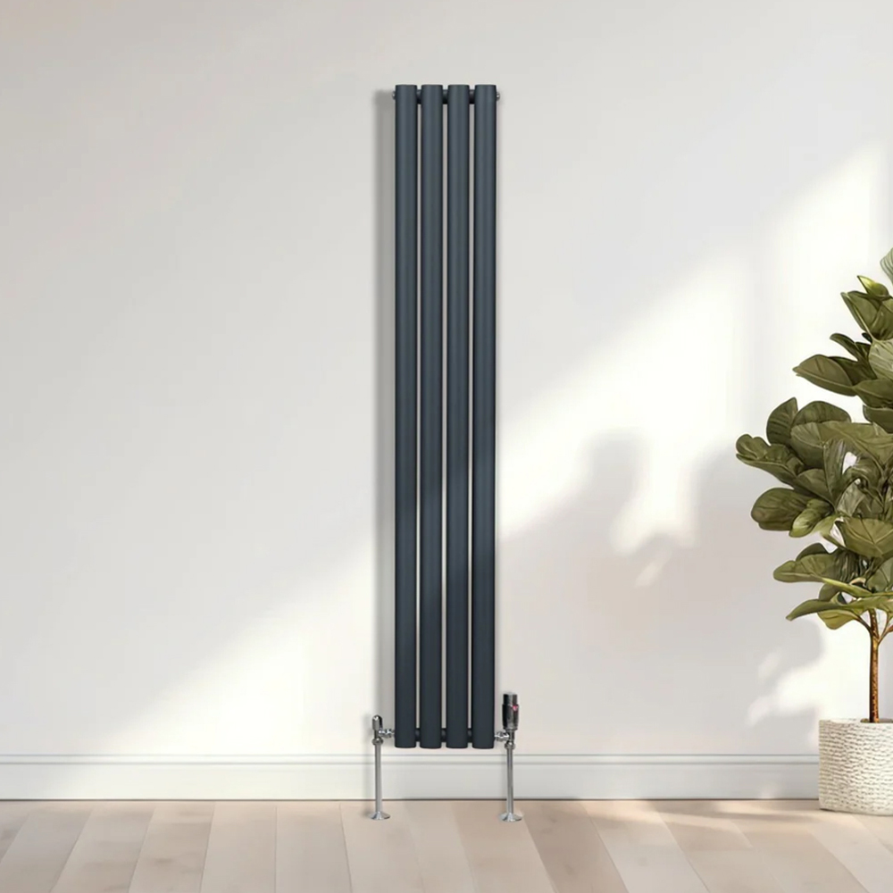 Monster Shop 2797BTU Anthracite Grey Oval Column Radiator and Valves 1600 x 240mm Image 2