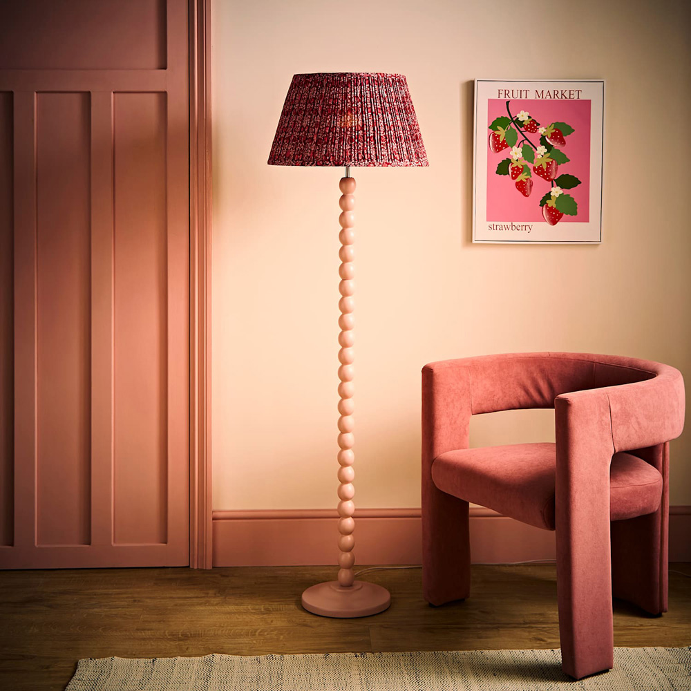 ValueLights Bobble Burgundy Pleated Shade Pink Wooden Floor Lamp with Bulb Image 2