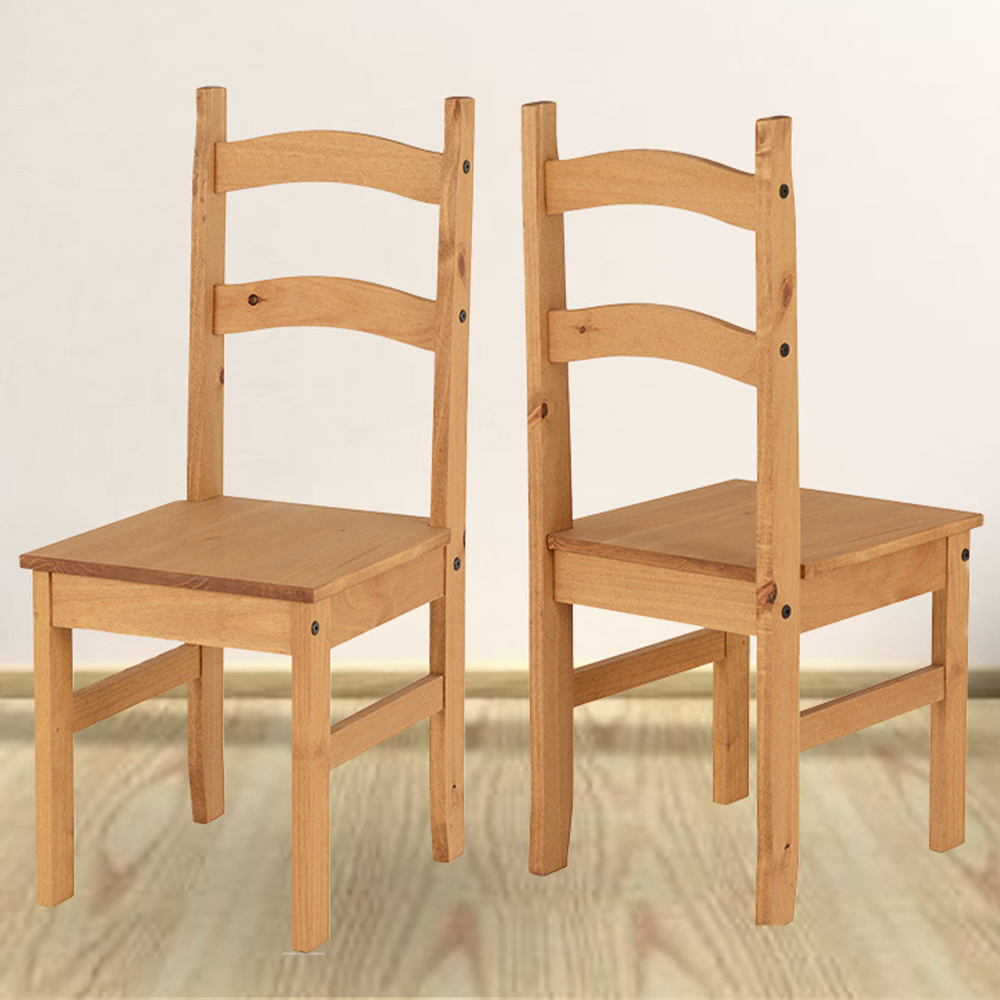 Seconique Budget Mexican Set of 2 Distressed Waxed Pine Dining Chair Image 1