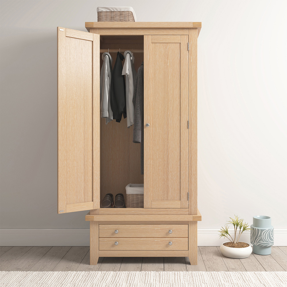 Seconique Windsor 2 Door Single Drawer Natural Oak Wardrobe Image 7