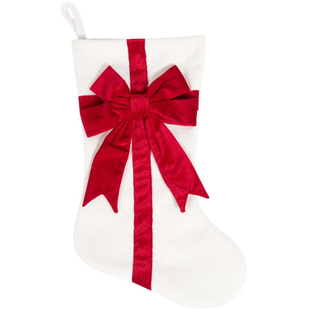 Luxury Velvet Bow StockingWhite and Red Image 1