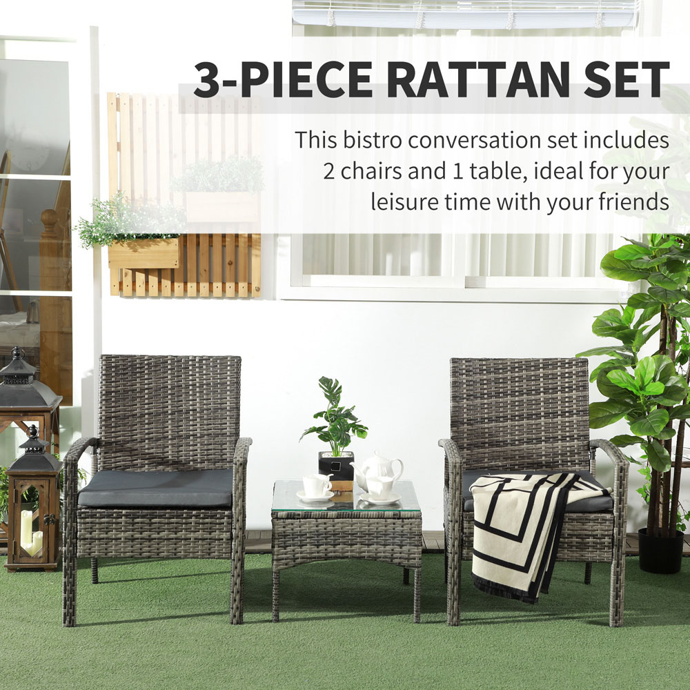 Outsunny 2 Seater Mixed Grey PE Rattan Bistro Set Image 4