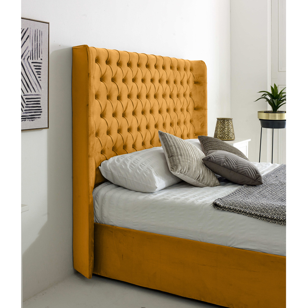 Eleganza Home Woodlake Double Mustard Plush Velvet Bed Frame with Chesterfield Headboard Image 2