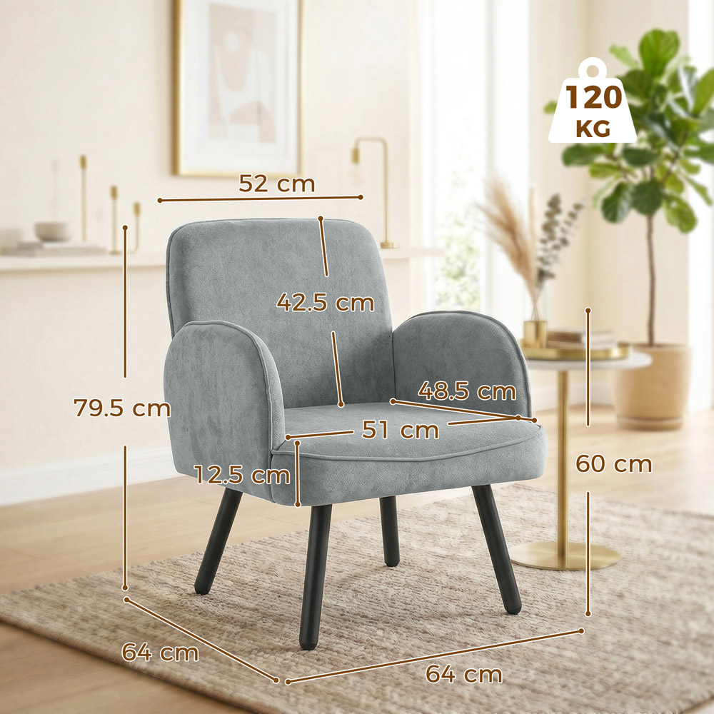 HOMCOM Grey Velvet Upholstered Spring Cushion Lounge Chair Image 9