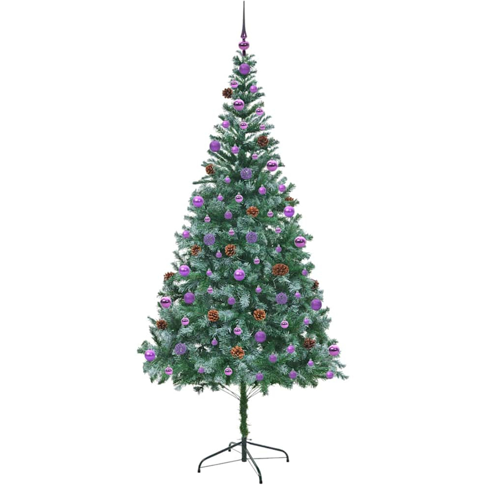 vidaXL Pre-Lit Lilac Baubles Green Artificial Christmas Tree 7ft Image 4