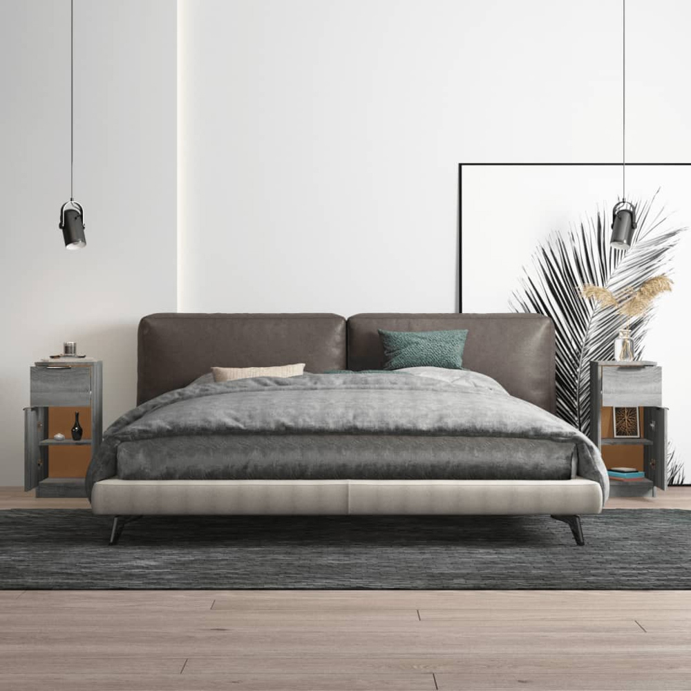 vidaXL Single Door Single Drawer Grey Sonoma Wooden Sideboard Set of 2 Image 3