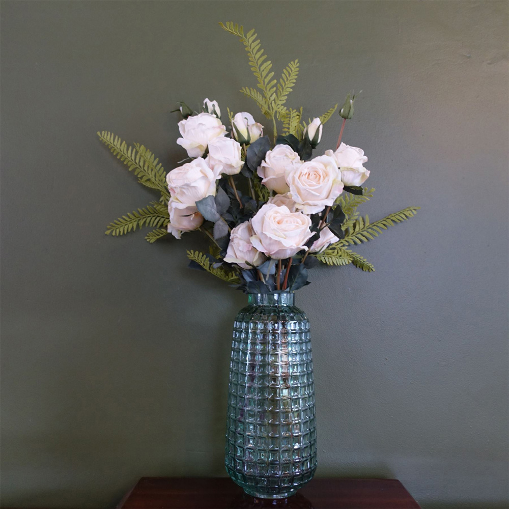 Leaf Rose Artificial Flower Bundle with Glass Vase 60cm 4 Pack Image 2