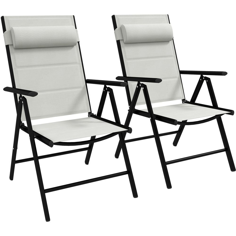 Outsunny Set of 2 Light Gey Folding Chairs with Adjustable Back Image 2