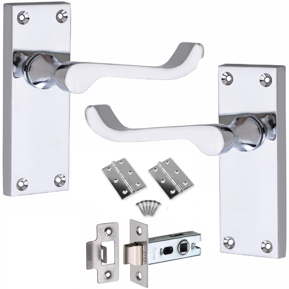 Golden Grace Polished Chrome Victorian Scroll Latch Door Handle with Hinge 5 Pack 120 x 40mm Image 2