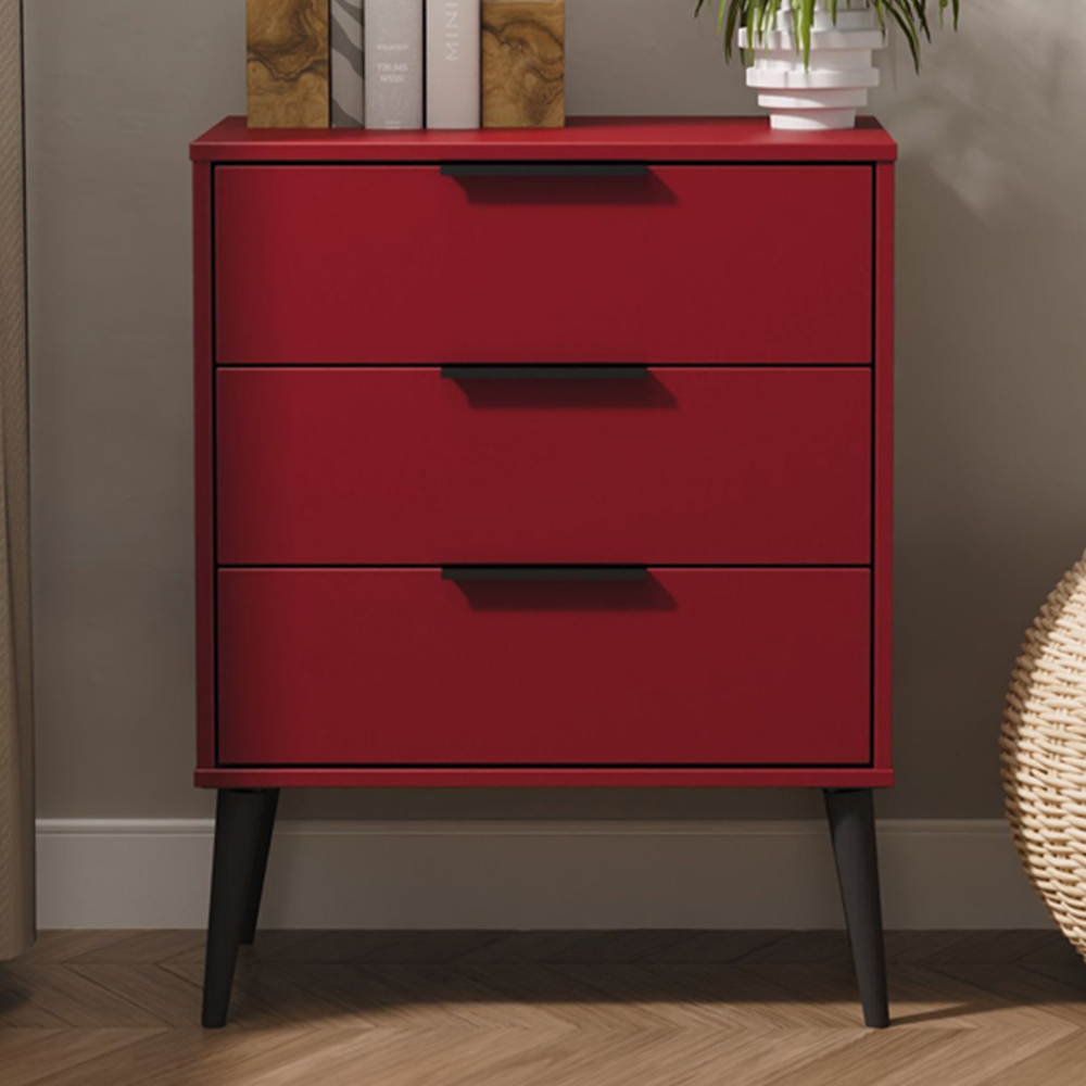 Crowndale Hong Kong 3 Drawer Matt Red and Black Midi Chest of Drawers Ready Assembled Image 1