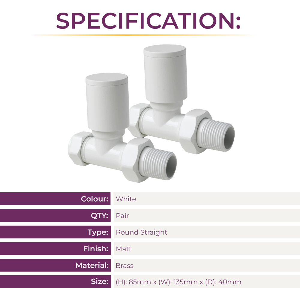 Go Bathrooms White Round Top Straight Radiator Valve Set 15mm Image 4