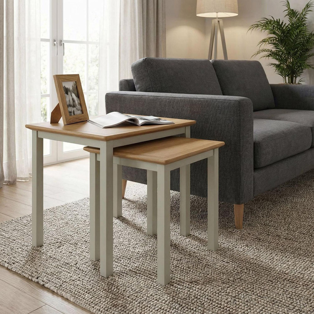 FWStyle Taberno Sage Green and Oak Nesting Side Table Set of 2 Image 3