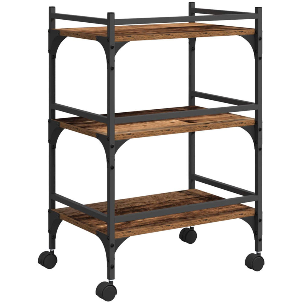 vidaXL 3 Shelf Old Wood Kitchen Trolley Image 4