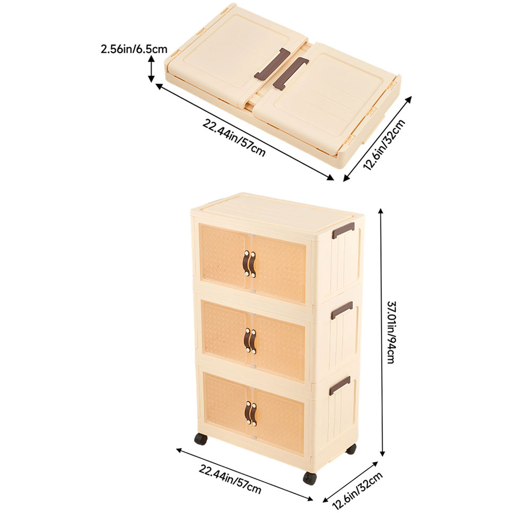 Living and Home 3-Tier Cream and Clear Transparent Foldable Storage Cabinet with Castors Image 8