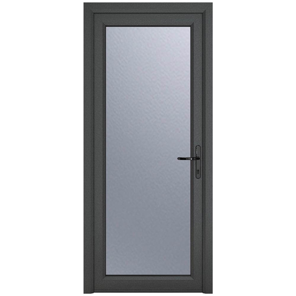 Crystal uPVC Double Glazed Grey White Door Full Glass Left hand Obscure Glass 840x2090mm Image 1