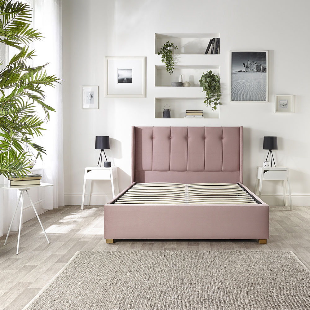 Catherine Lansfield Utopia Super King Blush Velvet Ottoman Wing Bed Image 6