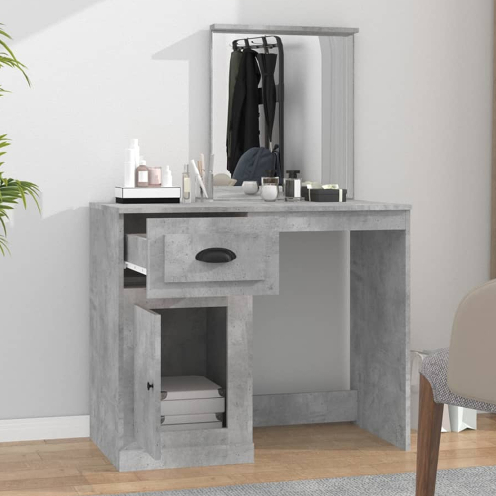 vidaXL Single Door Single Drawer Concrete Grey Dressing Table with ...