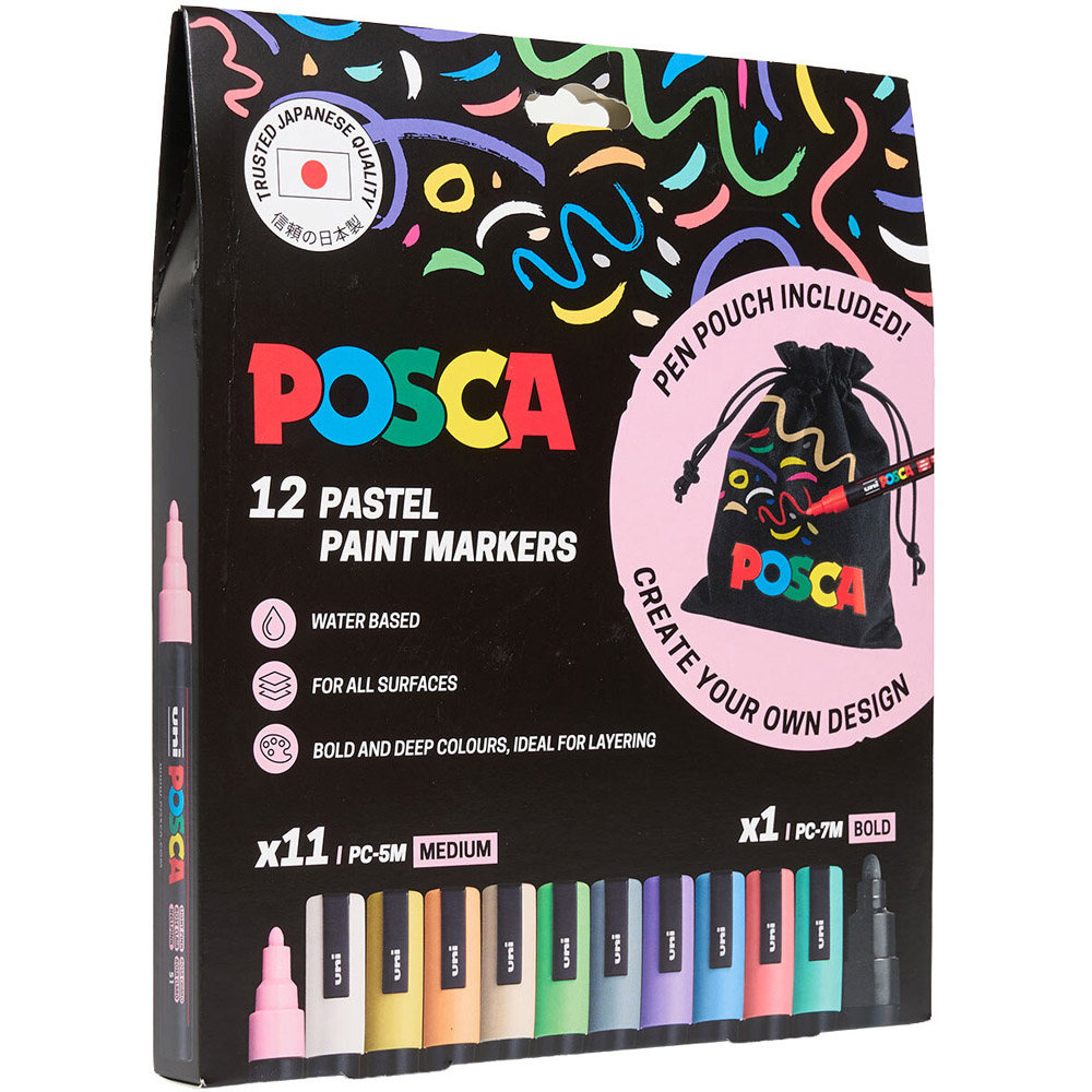 Pack of 12 Posca Medium Pastel Marker Pens with Pouch Image 2