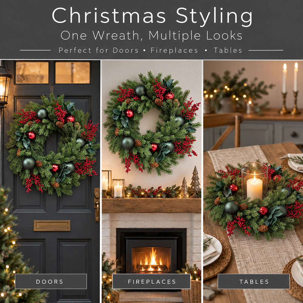 Neo Green Artificial Christmas Wreath with Berries and Pine Cones 50cm Image 6