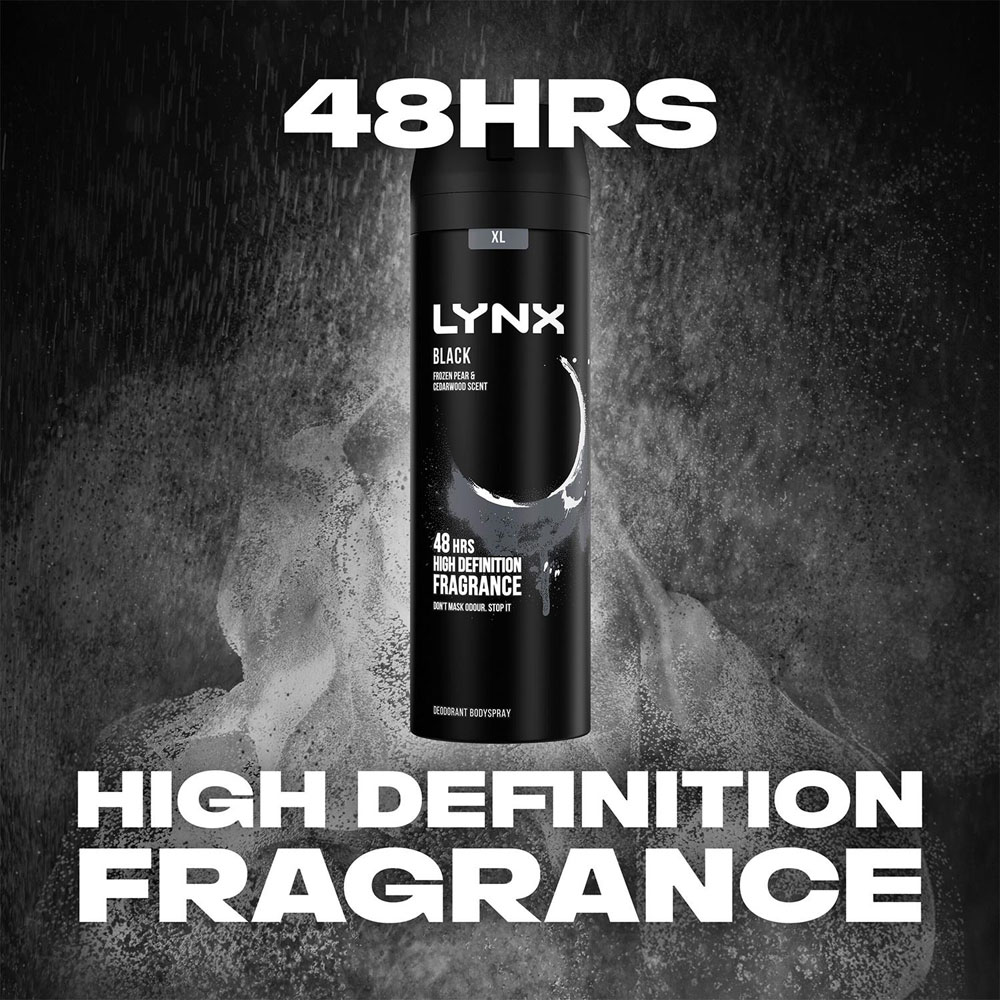 Lynx Black Frozen Pear and Cedarwood 48H Protection Deodorant Body Spray 200ml 6 Pack Image 4