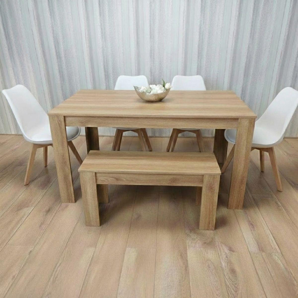 Kosy Koala 6 Seater Plastic Dining Bench Set Oak Effect and White Image 2