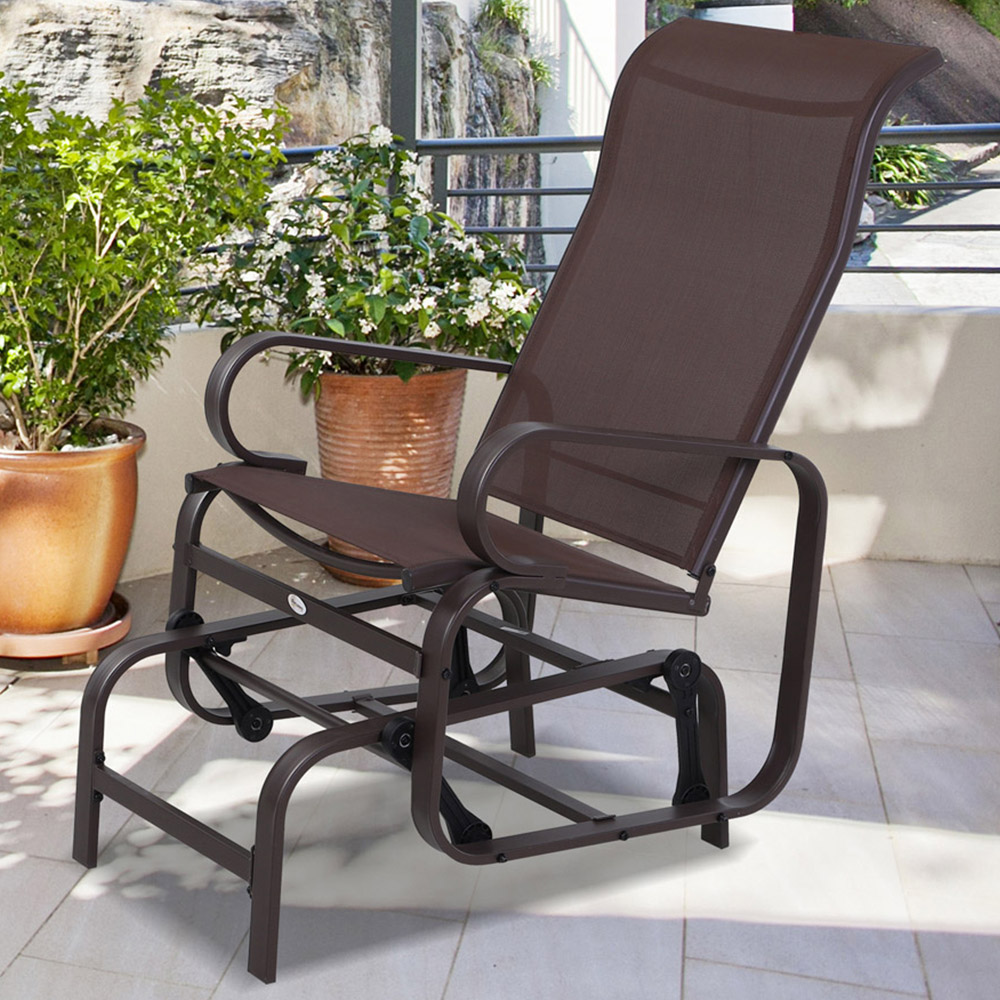 Outsunny Brown Texteline Outdoor Gliding Rocking Chair Image 1