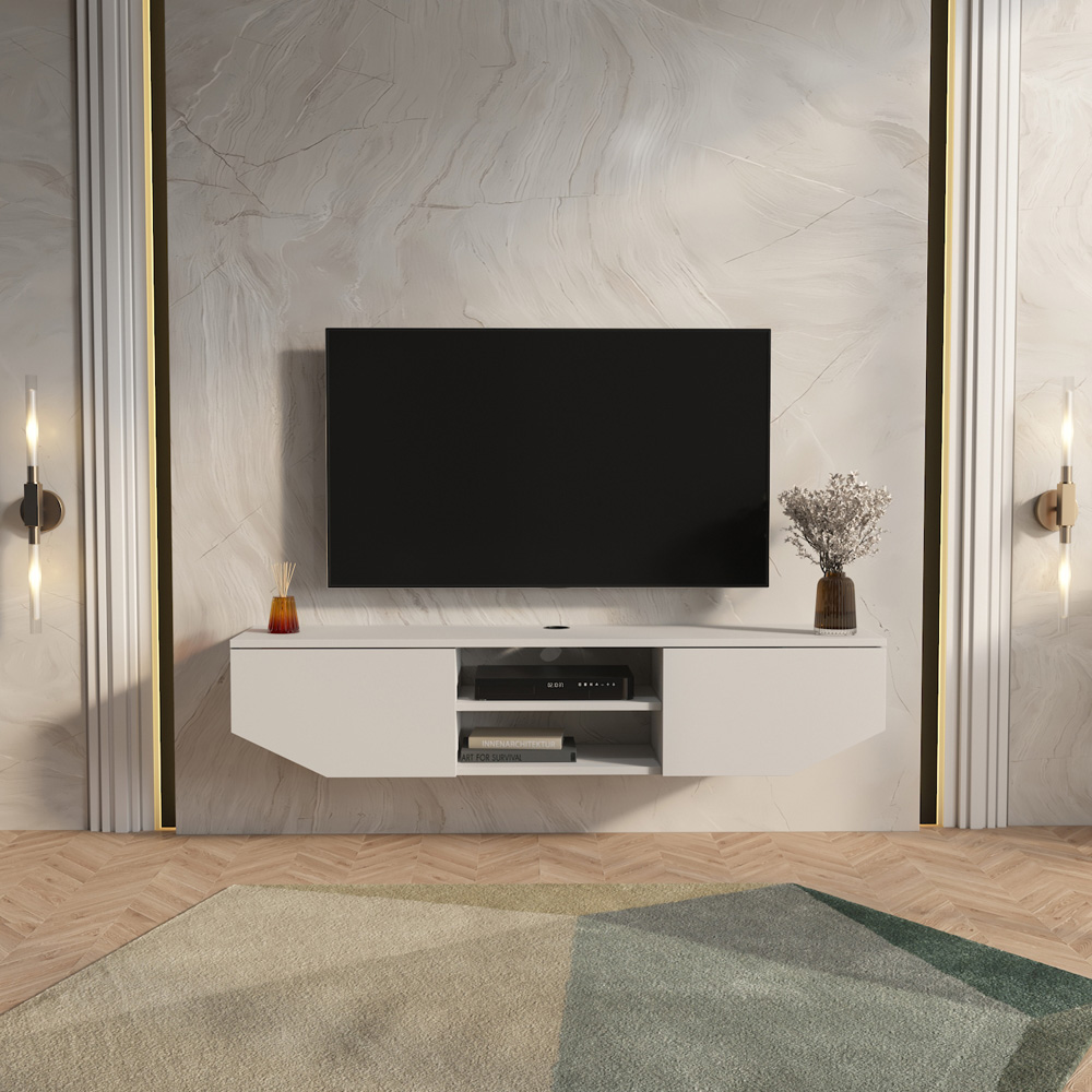 Decorotika Hera 2 Door 2 Shelf Glossy White Wall Mounted TV Unit Image 7