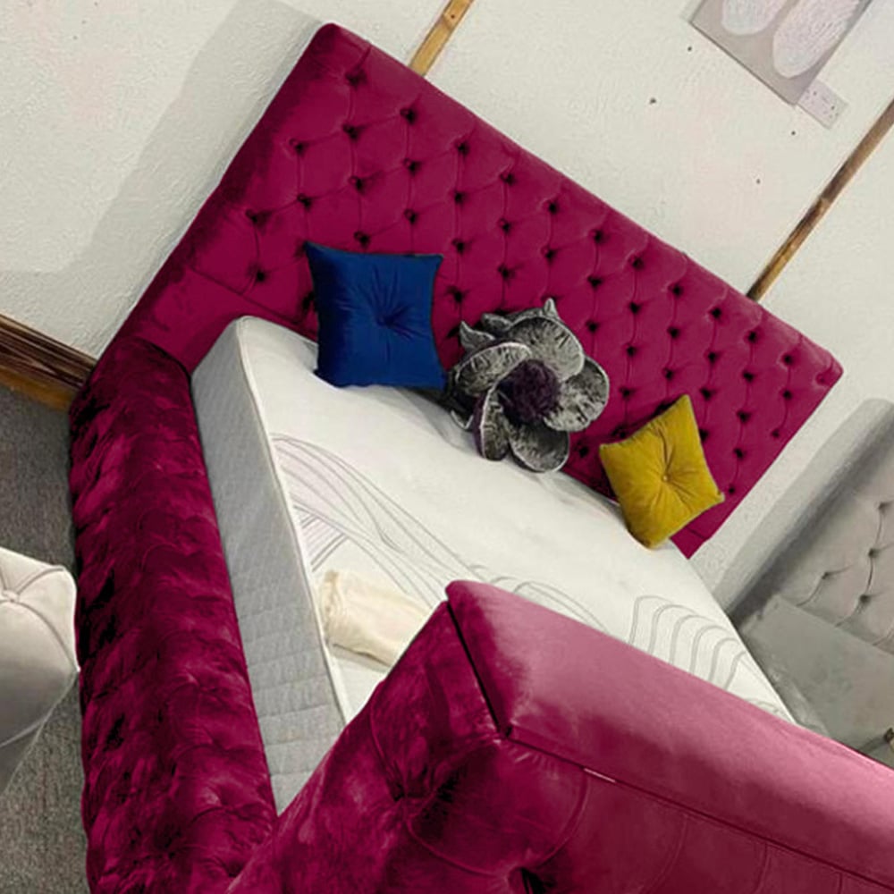 Eleganza Home Arli King Size Maroon Plush Velvet TV Bed Frame Image 2