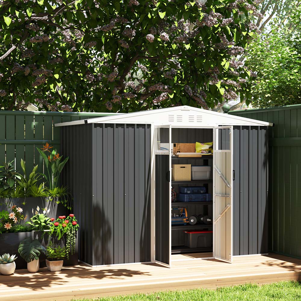 Outsunny 7.6 x 3.8ft Dark Grey Metal Garden Storage Shed Image 5