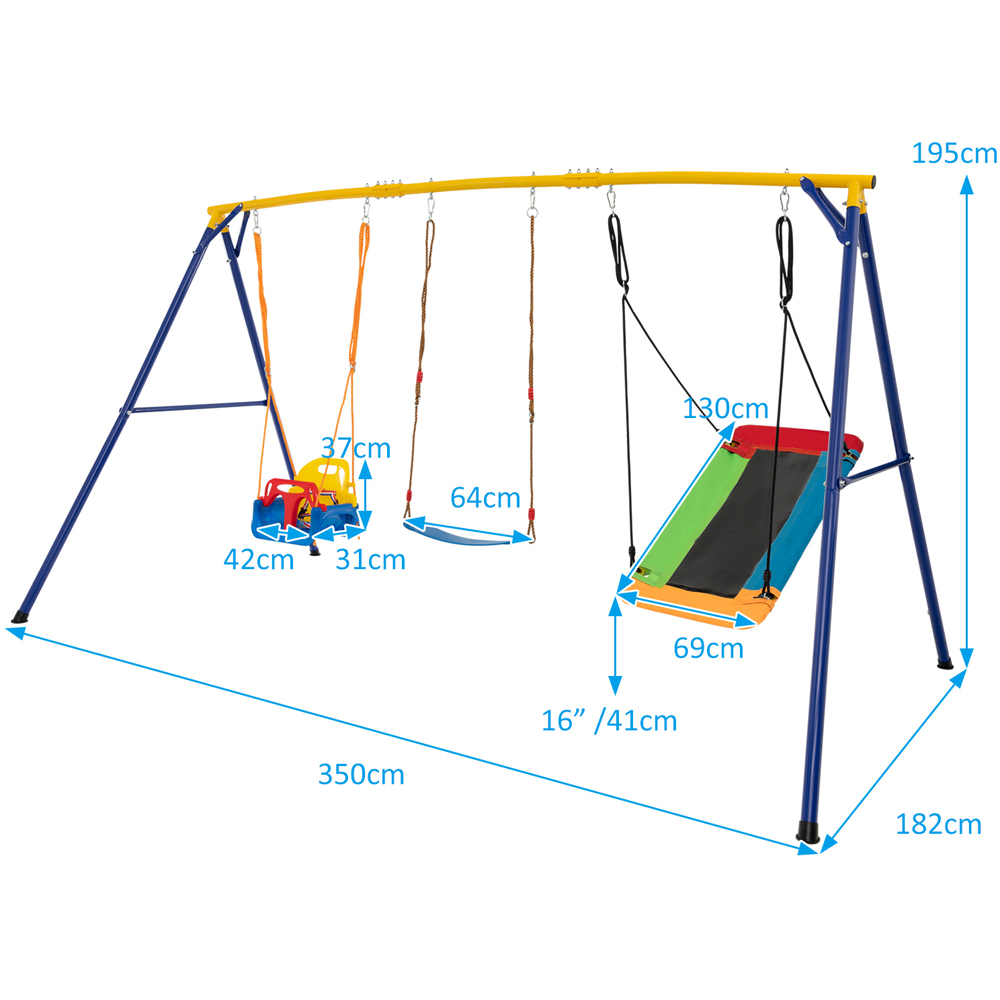 Costway Blue and Yellow Swing Set with Carbon Steel Swing Frame Image 9