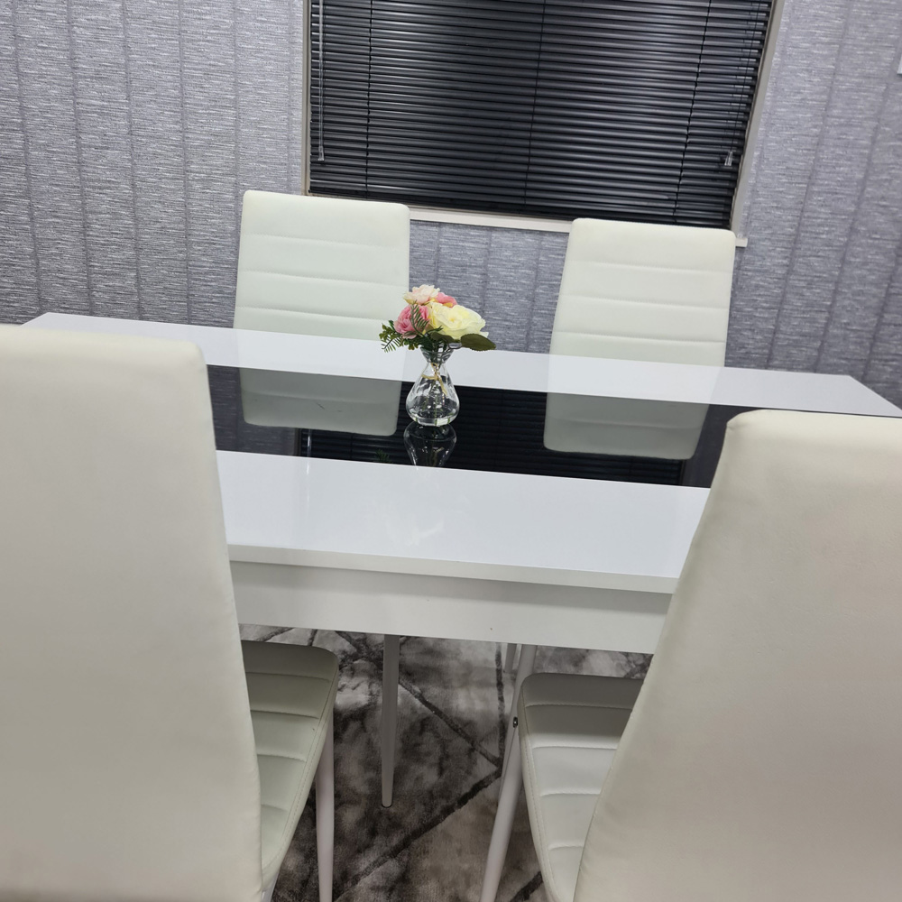 Kosy Koala 4 Seater Faux Leather Dining Set Black and White Image 2