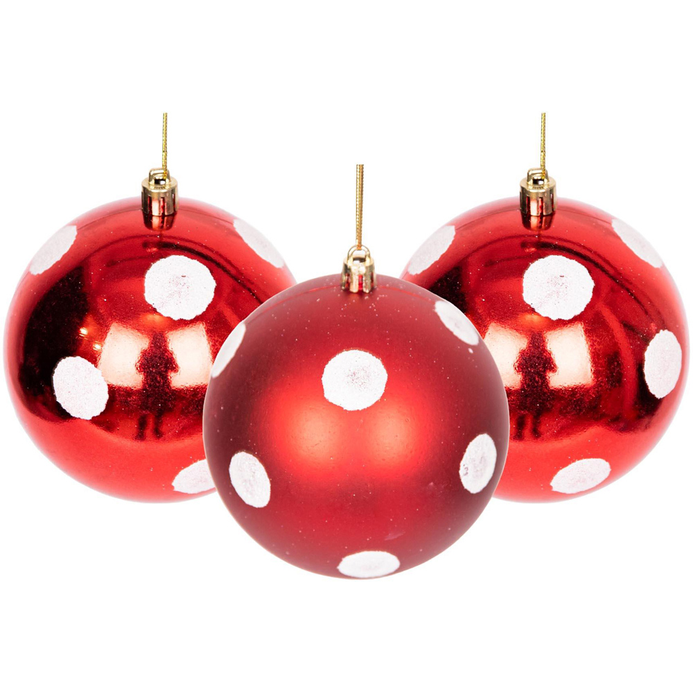 Shatchi Red and White Luxury Bauble 3 Pack Image 1