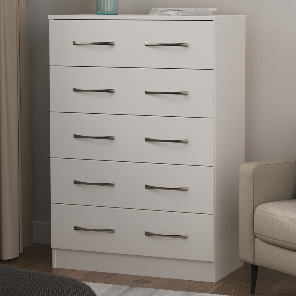 Crowndale Avon 5 Drawer Matt White Chest of Drawers Ready Assembled Image 1
