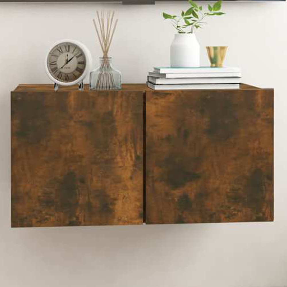 vidaXL 2 Door Smoked Oak Wall Mounted Small TV Cabinet Image 1