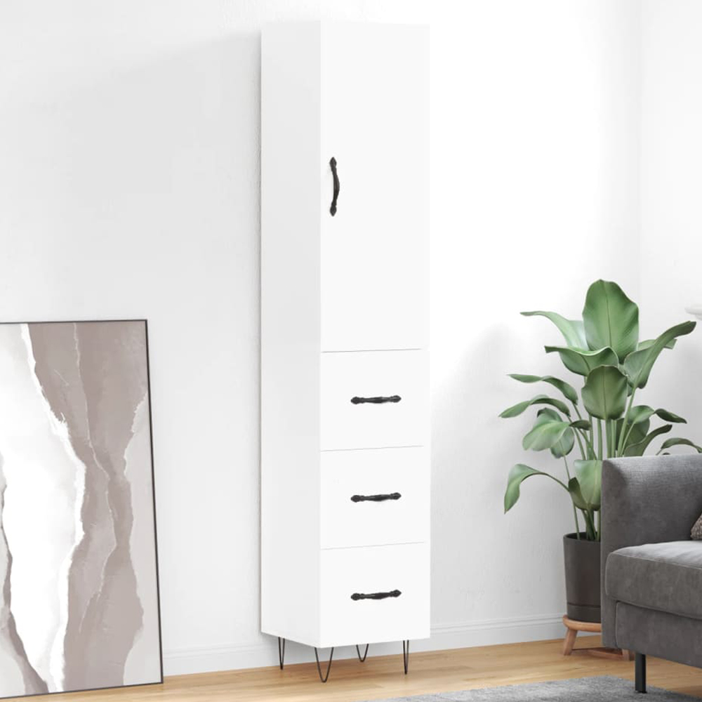 vidaXL Single Door 3 Drawer White Highboard Image 1