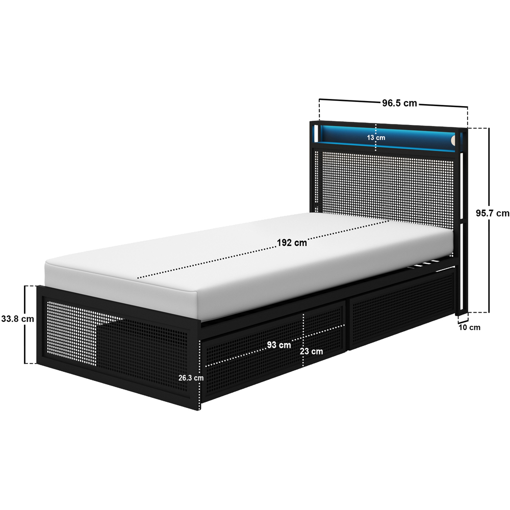 Flair Callan Single Black Metal Bed Frame with Storage and LED Image 7