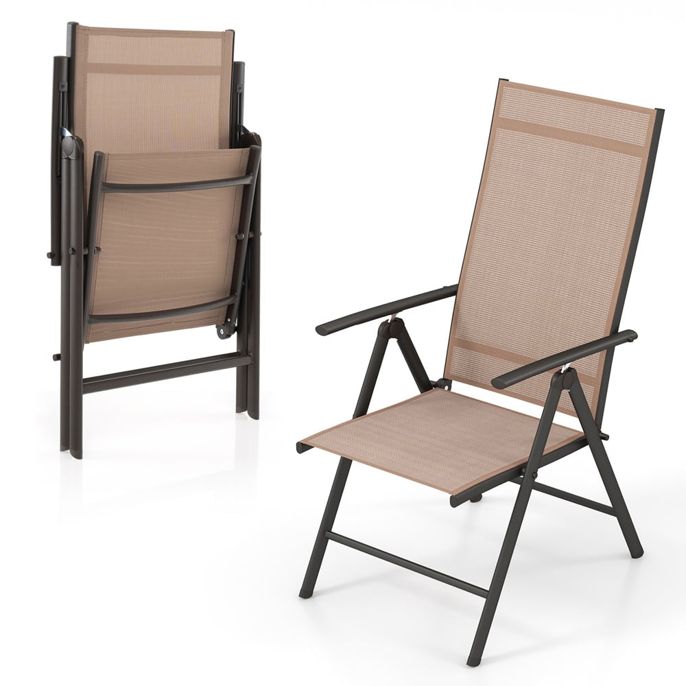 Costway Brown Folding Outdoor Sling Dining Chairs with Adjustable Backrest Image 3