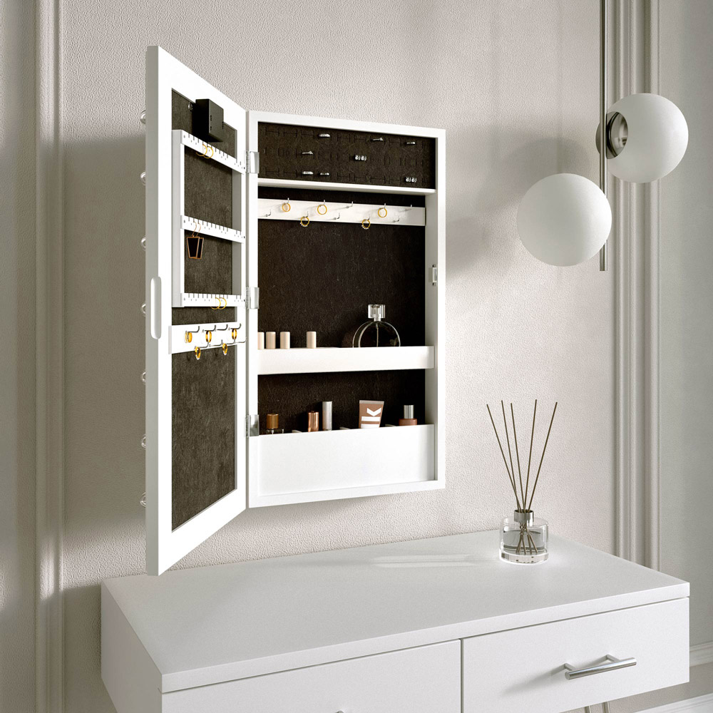 CARME Home Katie LED White Mirrored Jewellery Cabinet Image 3