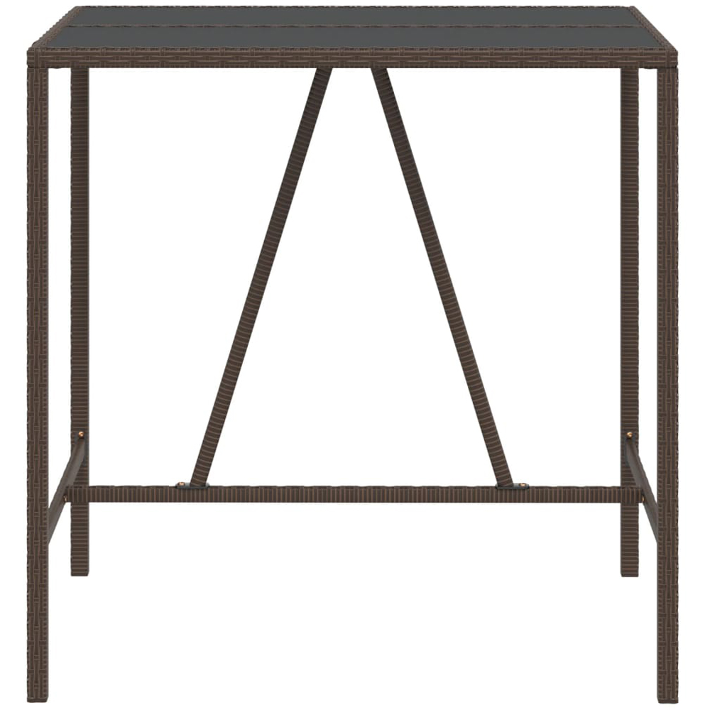 vidaXL Brown Polyrattan Glass Top Bar Table 110 x 70 x 110cm Image 2