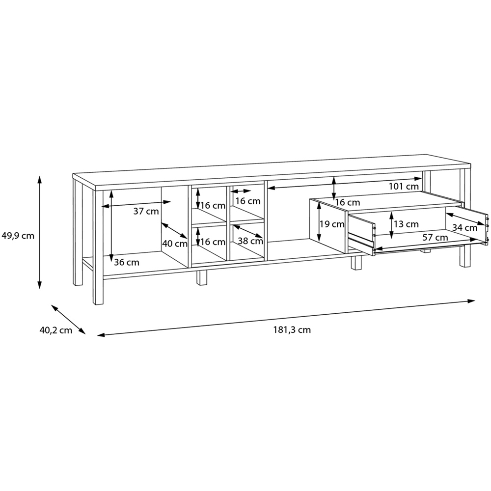 Florence High Rock Single Drawer Matt Black and Riviera Oak Wide TV Unit Image 9