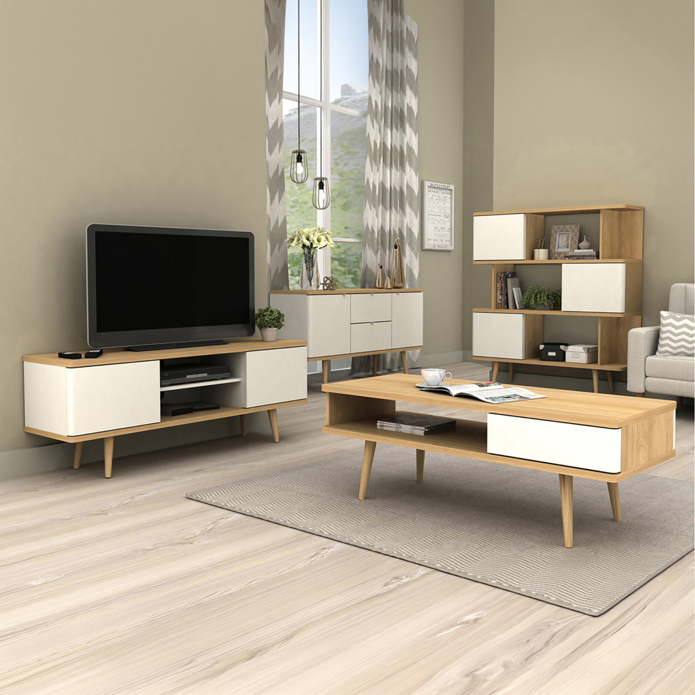 Loft24 Alandra 2 Door 2 Shelf White Oak TV Stand Image 6