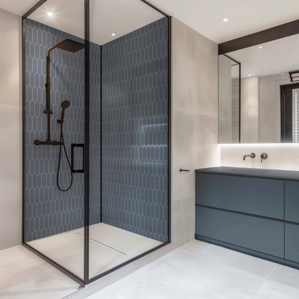 Splashbax Premium Artisan Elongated Hexagon Onyx Blue Acrylic Bathroom Wall Panel 2400 x 800mm Image 3
