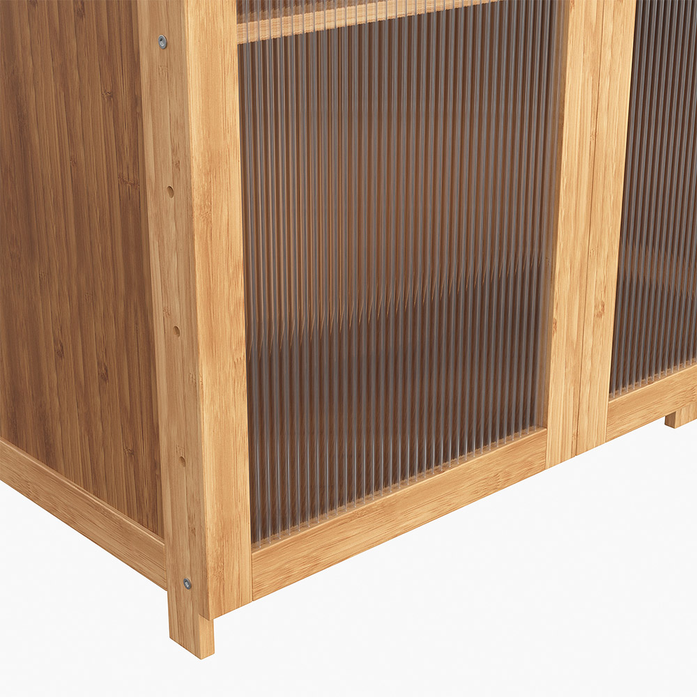 Living and Home 3 Door Brown and Natural Acrylic Storage Cabinet with Adjustable Shelves Image 3