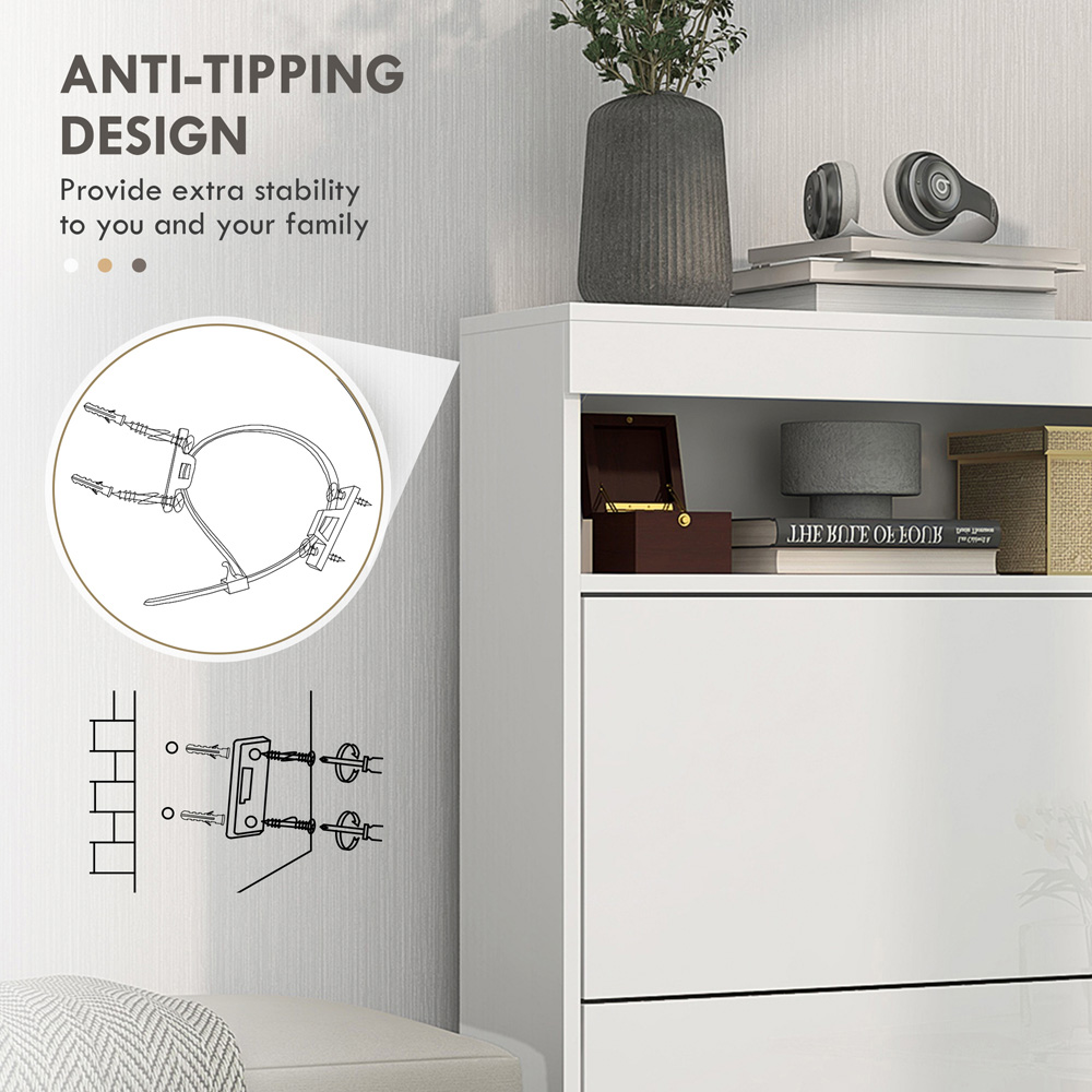 HOMCOM 2 Flip Drawer White Shoe Cabinet Image 6