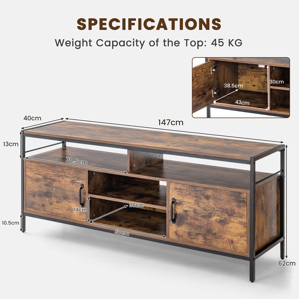 Costway 2 Door 4 Shelf Rustic Brown TV Unit Image 9