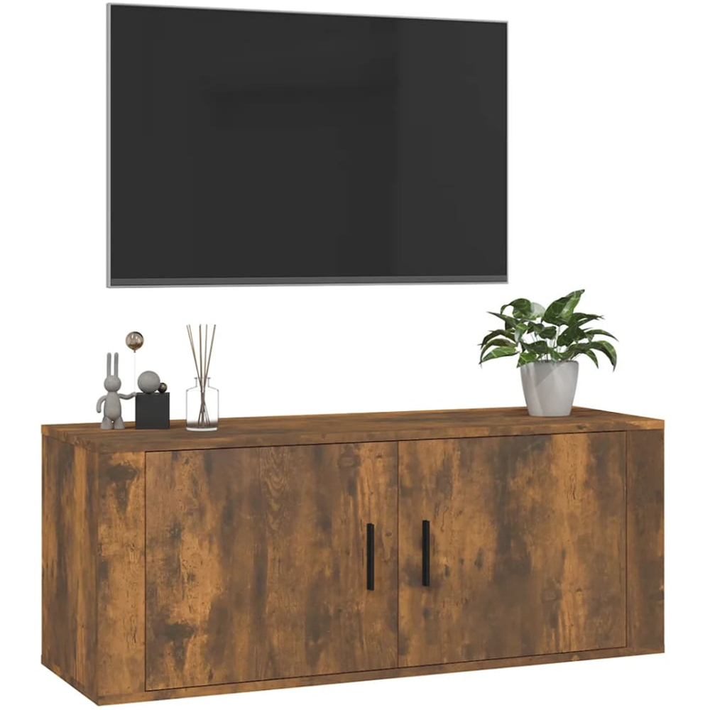 vidaXL 2 Door Smoked Oak Wide Wall Mounted TV Cabinet Image 3